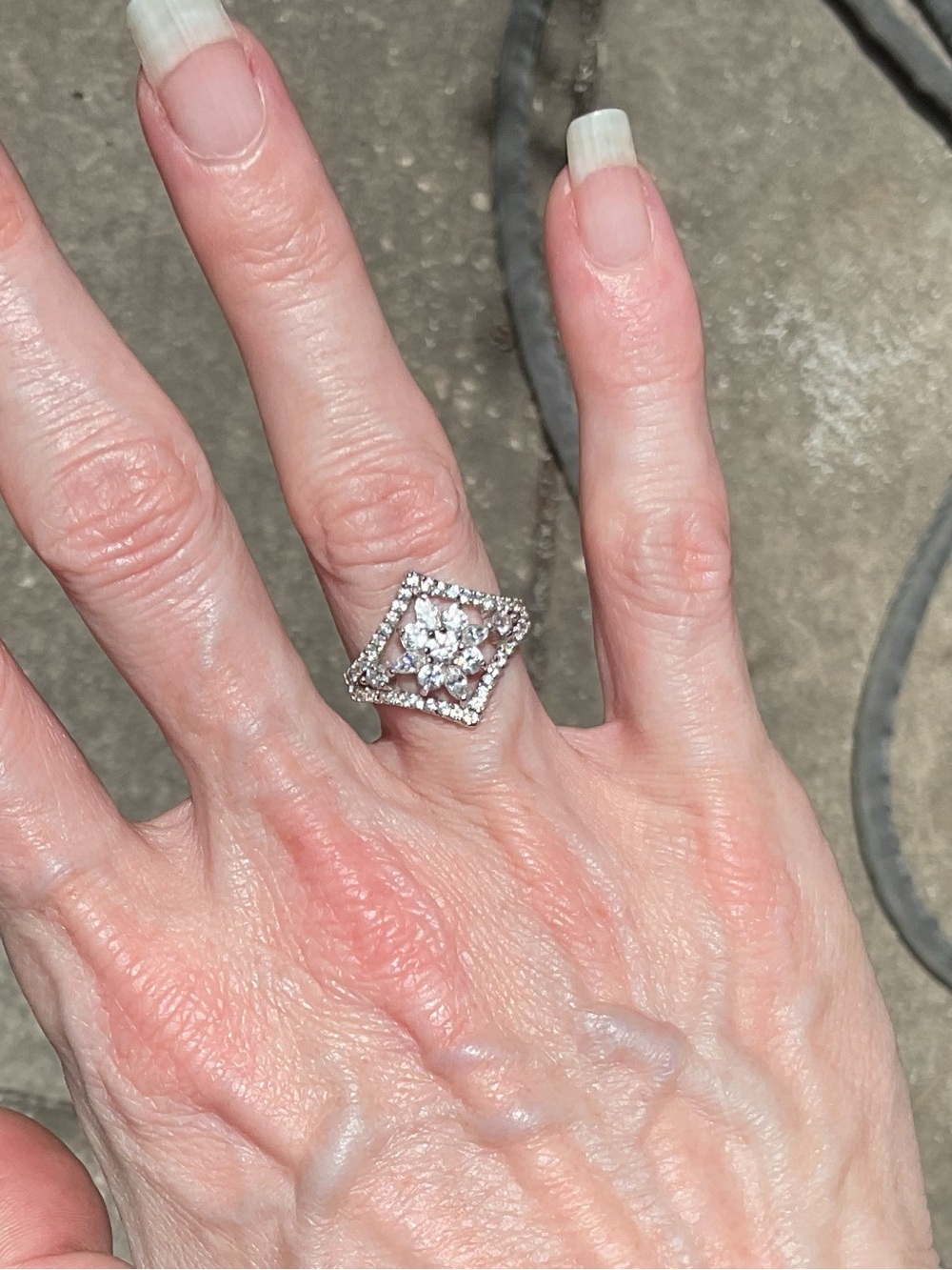 925 SS Art Deco Statement Cocktail Ring | Geometric Halo CZ | JCM | Size 6–6.5